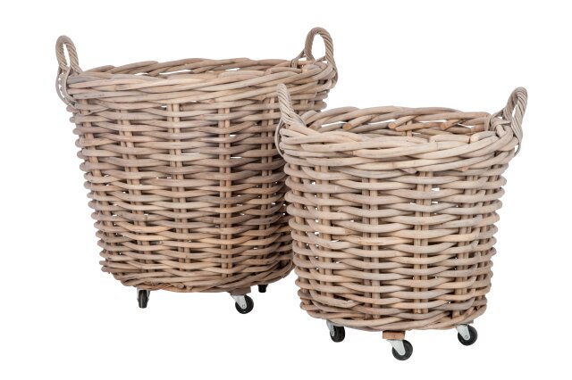 JOLIPA - Set 2 Cesti Rotondi con Manico Rattan Naturale 75X60Cm - 55045