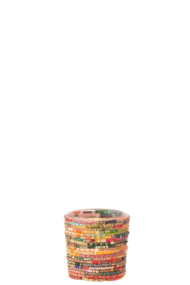 JOLIPA - Porta T-Light Perle Vetro Rosa/Oro Small - 58566