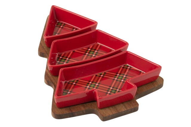 JOLIPA - Servizio Da Tapas Plaid + Albero Di Natale Ceramica Rosso - 58813