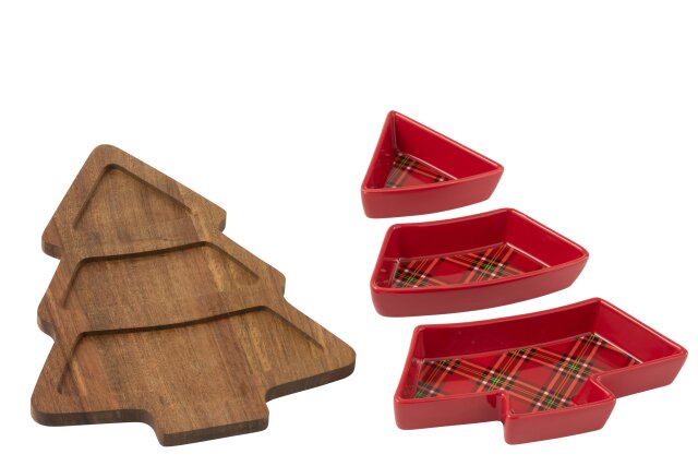 JOLIPA - Servizio Da Tapas Plaid + Albero Di Natale Ceramica Rosso - 58813