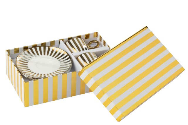 JOLIPA - 2 Tazze + Piattino Rigato Porcellana Oro/Bianco Small - 58918