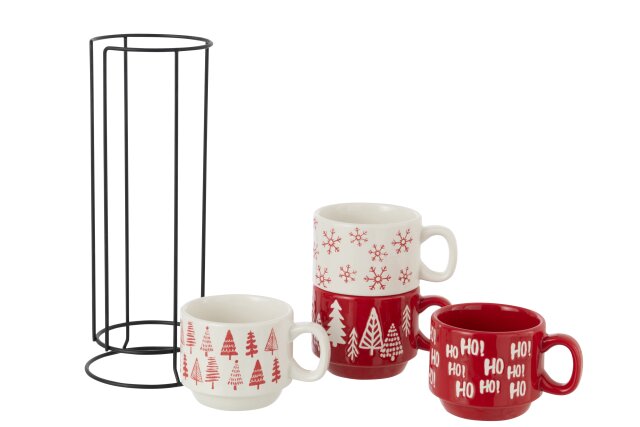 JOLIPA - 4 Tazze Natale Dolomite Bianco/Rosso - 59136