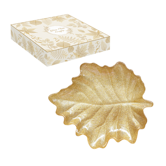 Easy Life - Piattino in vetro 21x18 cm forma foglia d'acero ORO - R1531#ORO