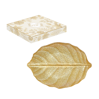 Easy Life - Piattino in vetro 26x18 cm forma foglia di betulla ORO -  R1534#ORO