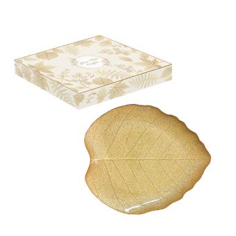 Easy Life - Piattino in vetro 23x23 cm forma foglia di tiglio ORO - R1537#ORO