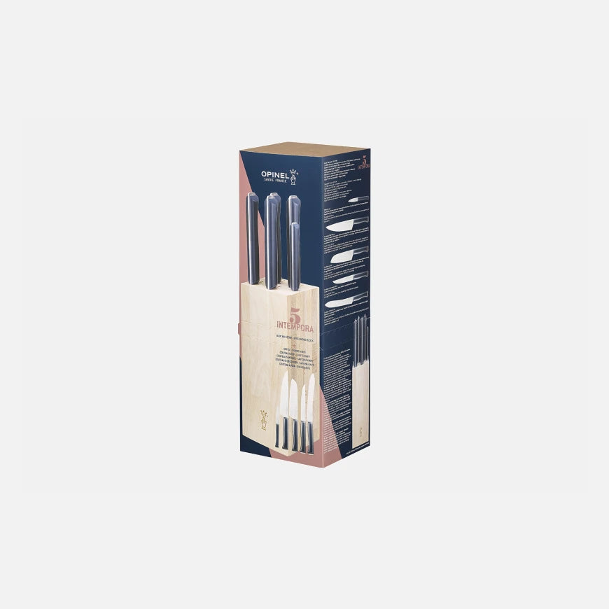 Intempora - Blocca Coltelli in Faggio / 5 pz Manico Blu