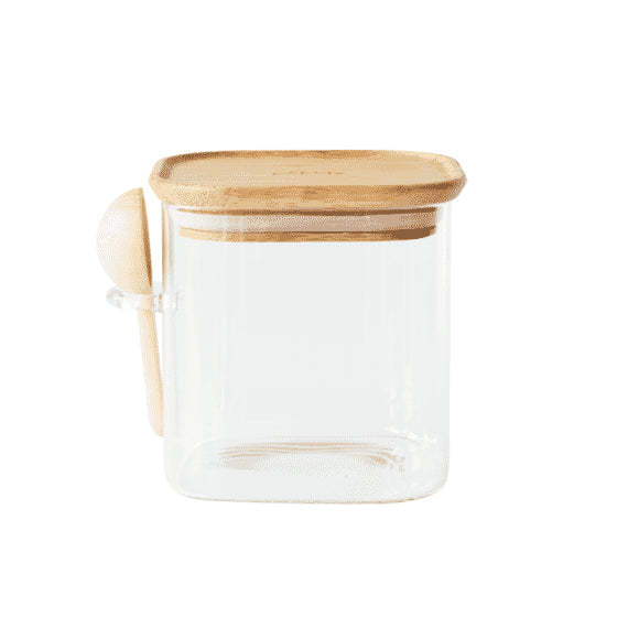 SAS N2J Square glass canister w ith bamboo lid 800 ml + dosing spoon