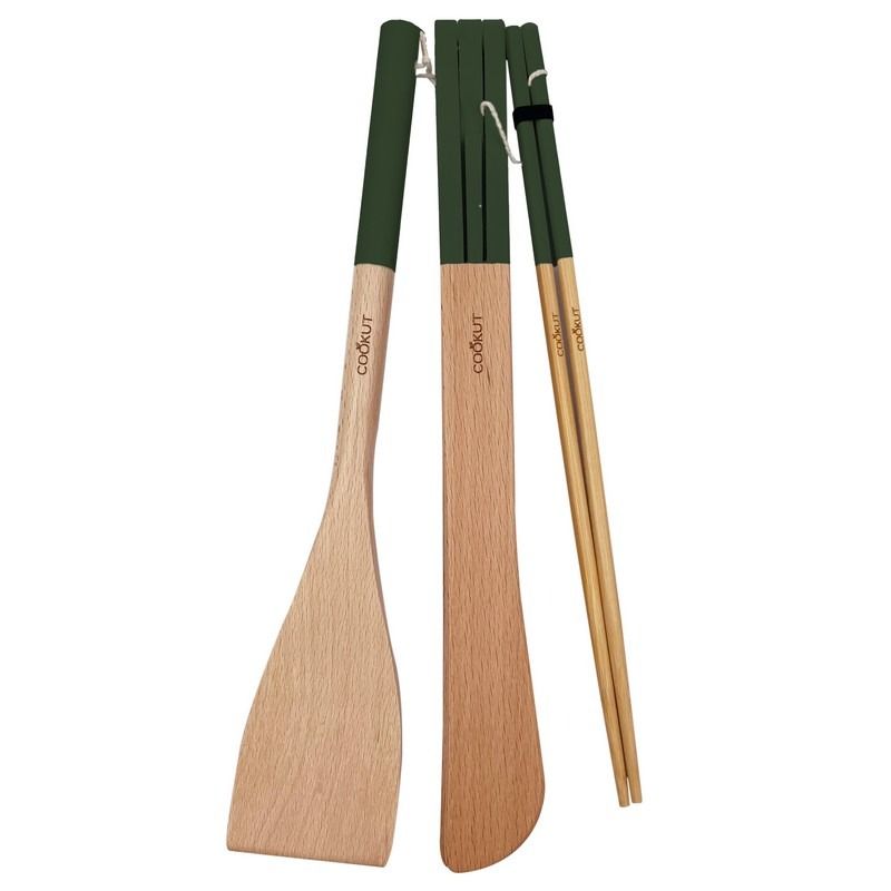 Utensili di legno per padelle e Wok - Verde