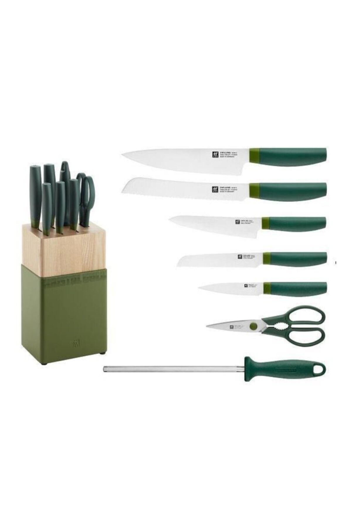 8 pz, set di Coltelli con Ceppo - Verde