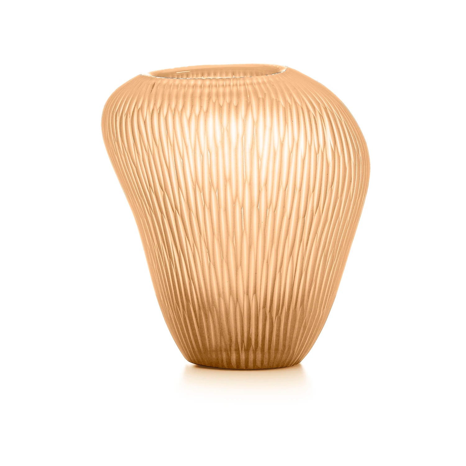 Carving Vaso In Vetro Pesca Satinato Con  Righe Molate Verticali Mosse H.23