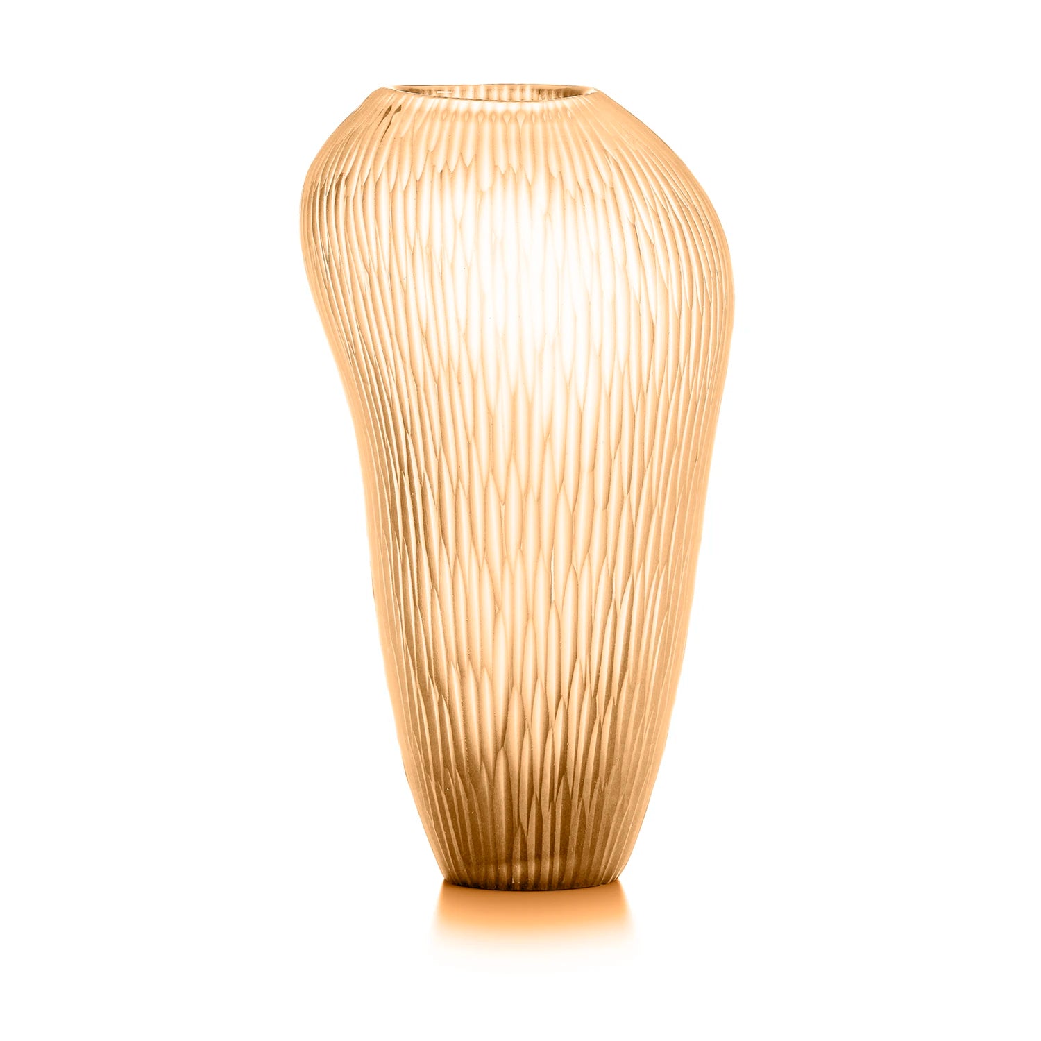 "Carving" vaso in vetro - H 36 cm / pesca satinato con righe molate verticali