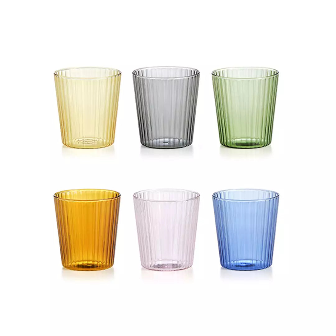 Narciso set 6 bicchieri plissé in vetro borosilicato - colori assortiti
