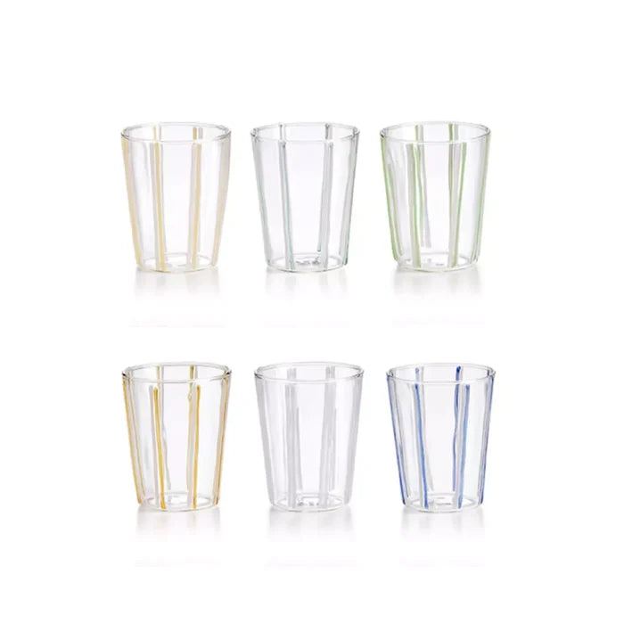 Soul Set 6 Bicchieri In Borosilicato Con Righe Colorate Cl.33