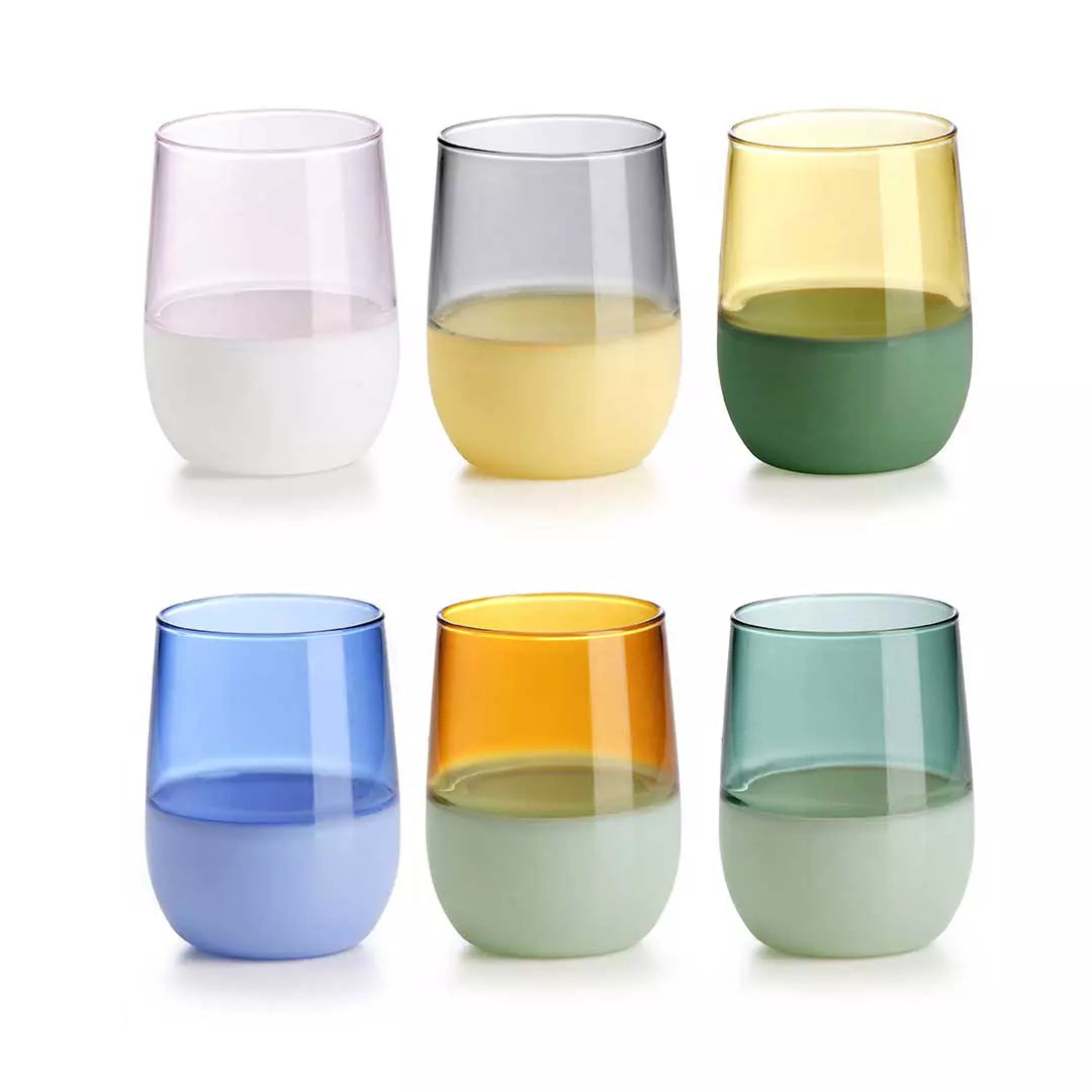 "Unametà"  Set 6 Bicchieri - Vetro Borosilicato / Colori Assortiti