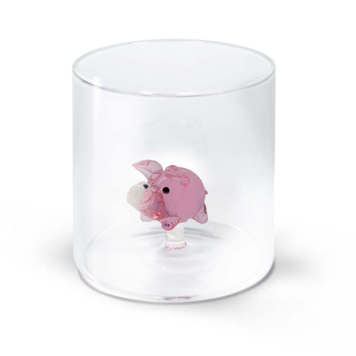 Bicchiere in vetro borosilicato Capacità 250 ml Decoro maialino