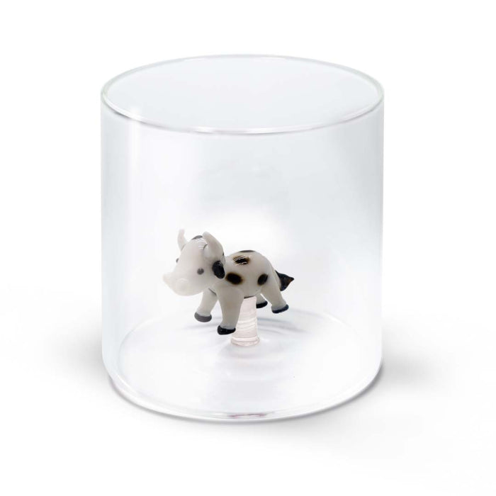 Bicchiere in vetro borosilicato Capacità 250 ml Decoro mucca