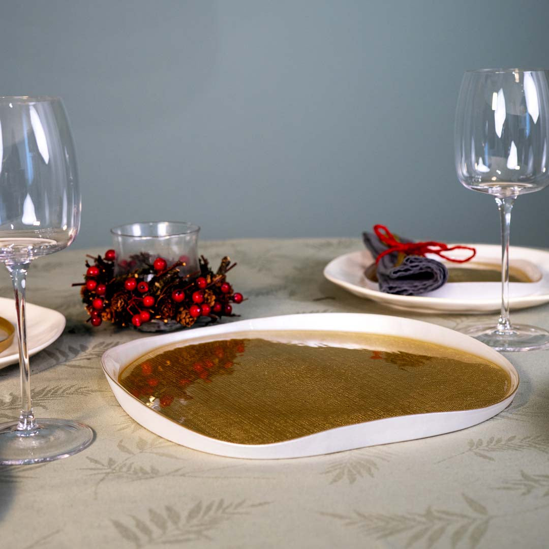 Piatto panettone in vetro - 32 cm / Oro e Perla