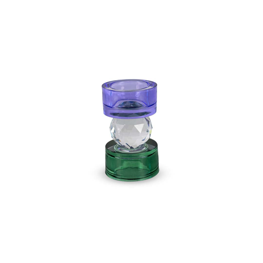 Porta candela effetto diamante 6,4x11cm  - Vetro Borosilicato / Viola E Verde
