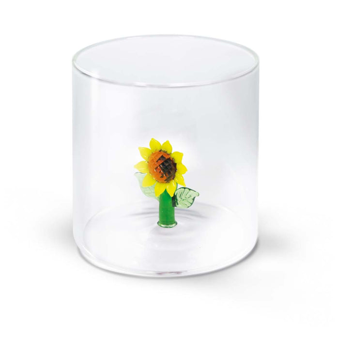 Bicchiere in vetro borosilicato Capacità 250 ml Decoro girasole