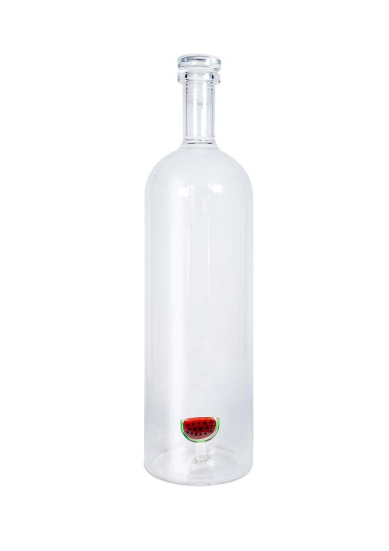 Bottiglia in vetro borosilicato con tappo - 1,2 L / Decoro anguria.