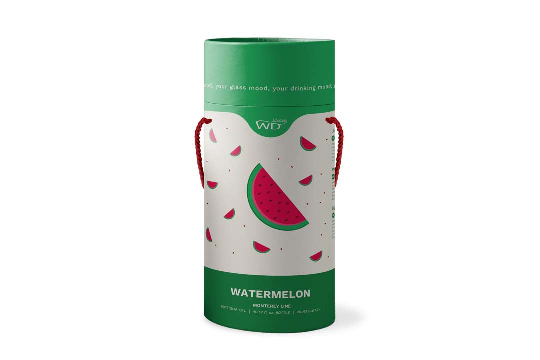 Bottiglia in vetro borosilicato con tappo - 1,2 L / Decoro anguria.