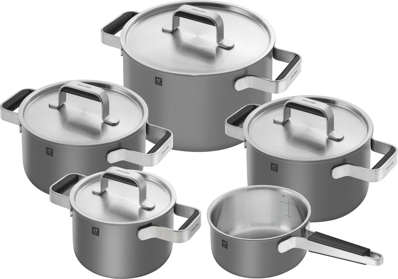 PURE Set di pentole e padelle, 5-pz. Grigio, 18/10 acciaio inossidabile