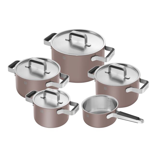 PURE Set di pentole, 5-pz., Acciaio Inox 18/10  - Fucsia