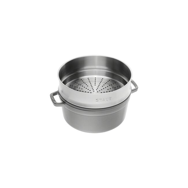 Cocotte con cestello a vapore rotonda - 26 cm, grigio grafite