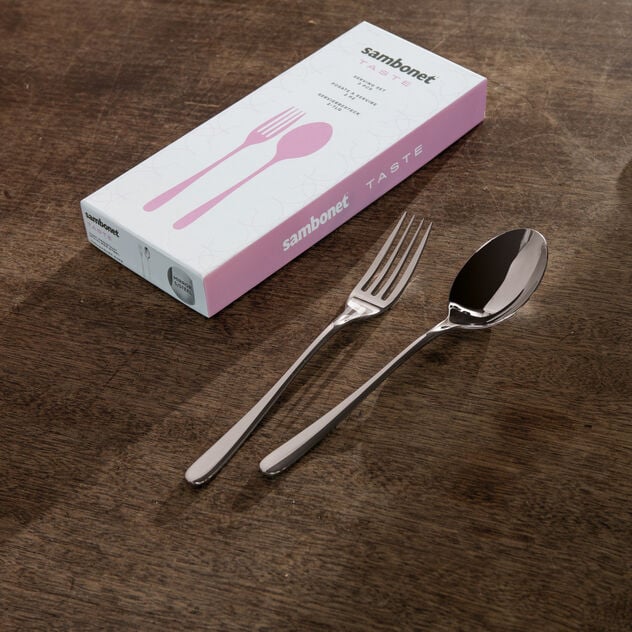 TASTE Set 2 Posate Servire, 1 Cucchiaio & 1 Forchetta In Acciaio Inox Mirror
