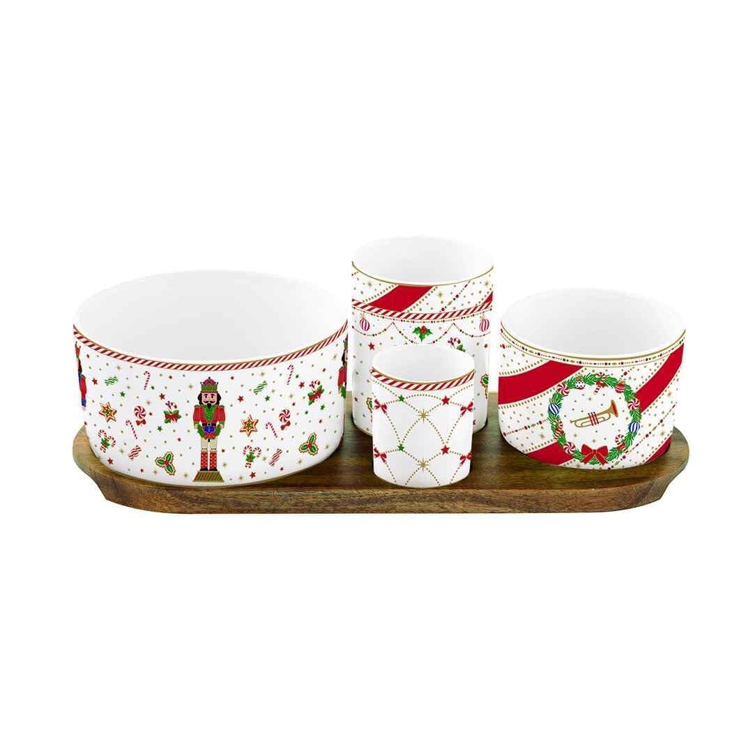 Easy Life Set Aperitivo Di Natale Acacia 4 Ciotole Porcellana Nutcracker Twist