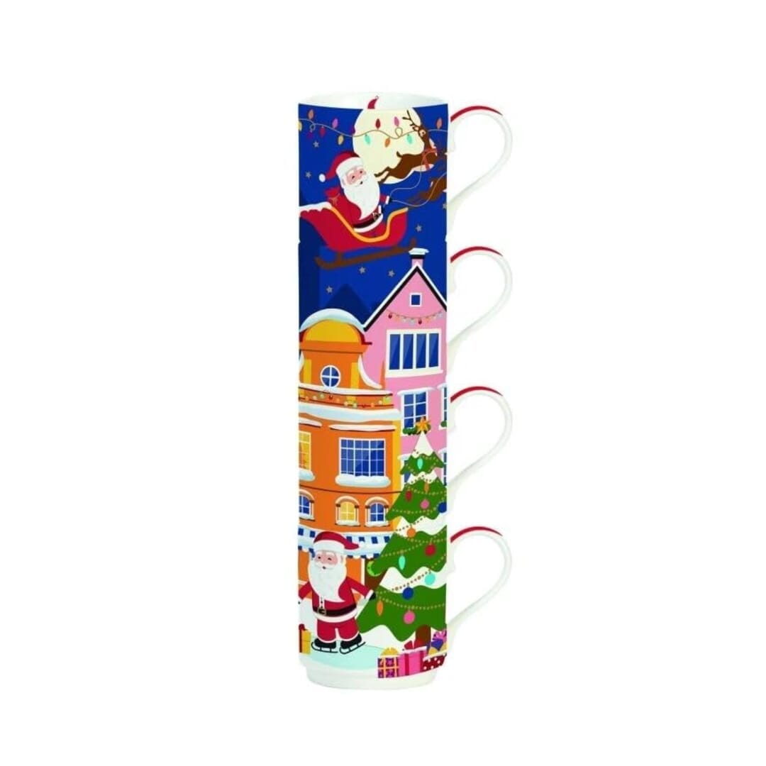 Easy Life Set 4 Porcelain Stacking Mugs Santa In Town