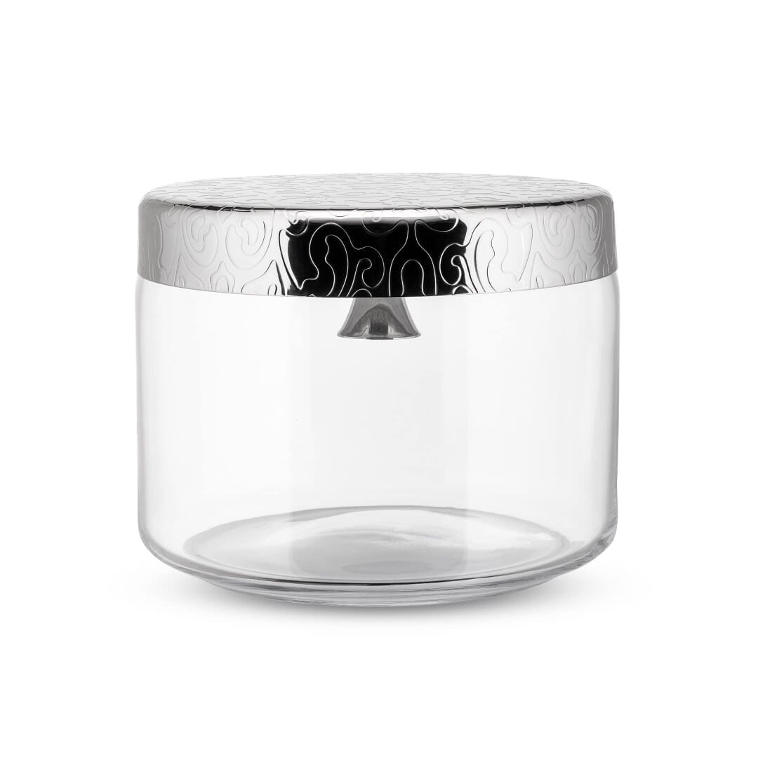 Alessi Mw29 Dressed Biscottiera In Vetro Con Coperchio In Acciaio Inox