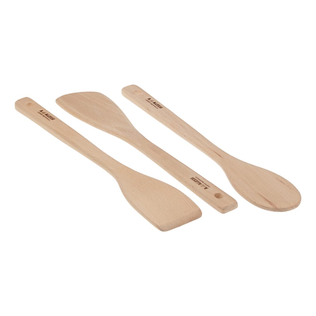 Alessi Ajm27Set Set Cucchiaio Schiumatoio Spatola In Legno