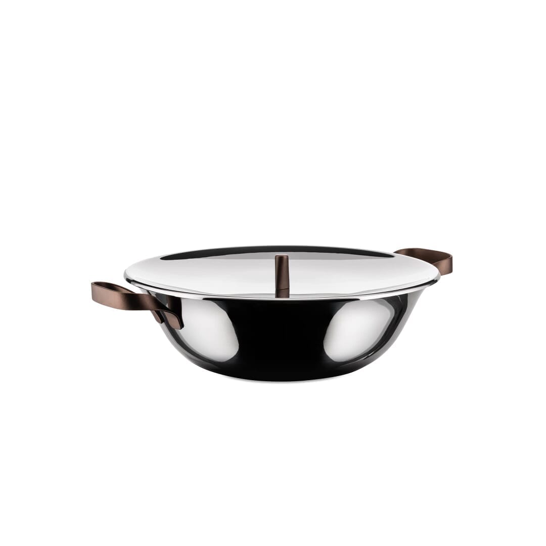 Alessi Edo Wok Con Manici In Acciaio Marrone