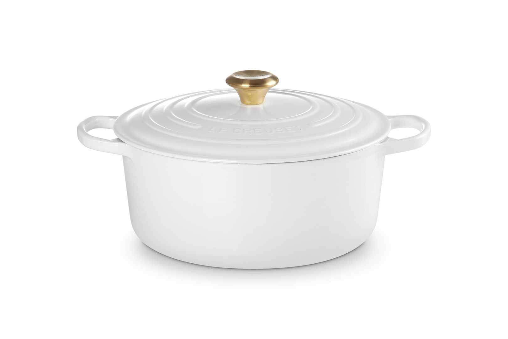 Cocotte rotonda Evolution in ghisa vetrificata - 28 cm - bianca con pomolo oro