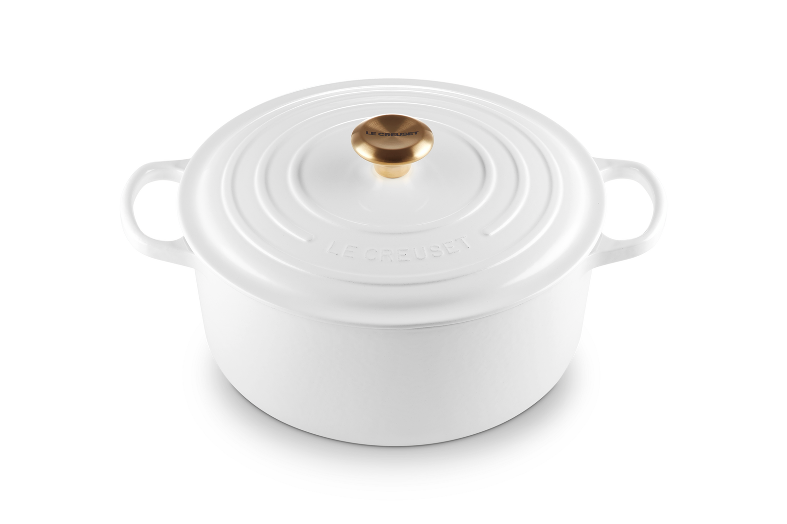 Cocotte rotonda Evolution in ghisa vetrificata - 28 cm - bianca con pomolo oro