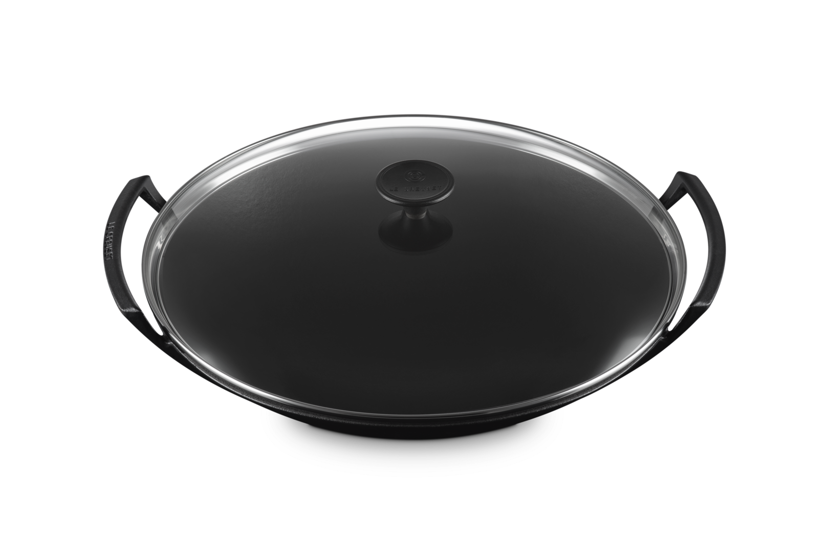 Wok in ghisa vetrificata con coperchio vetro - colore nero matt