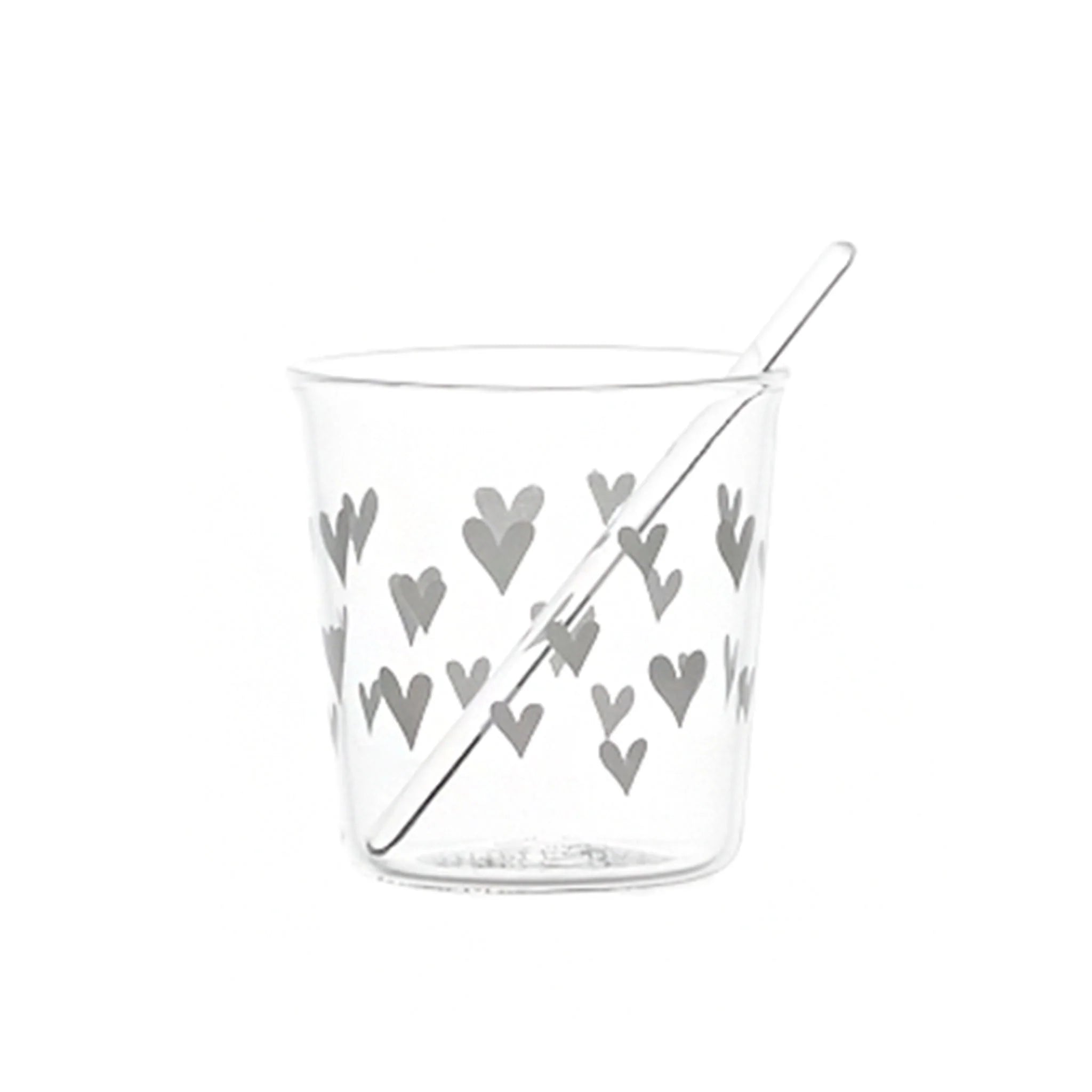 Set vetro 4 bicchierini espresso con 4 Palettine - Cuori in bianco