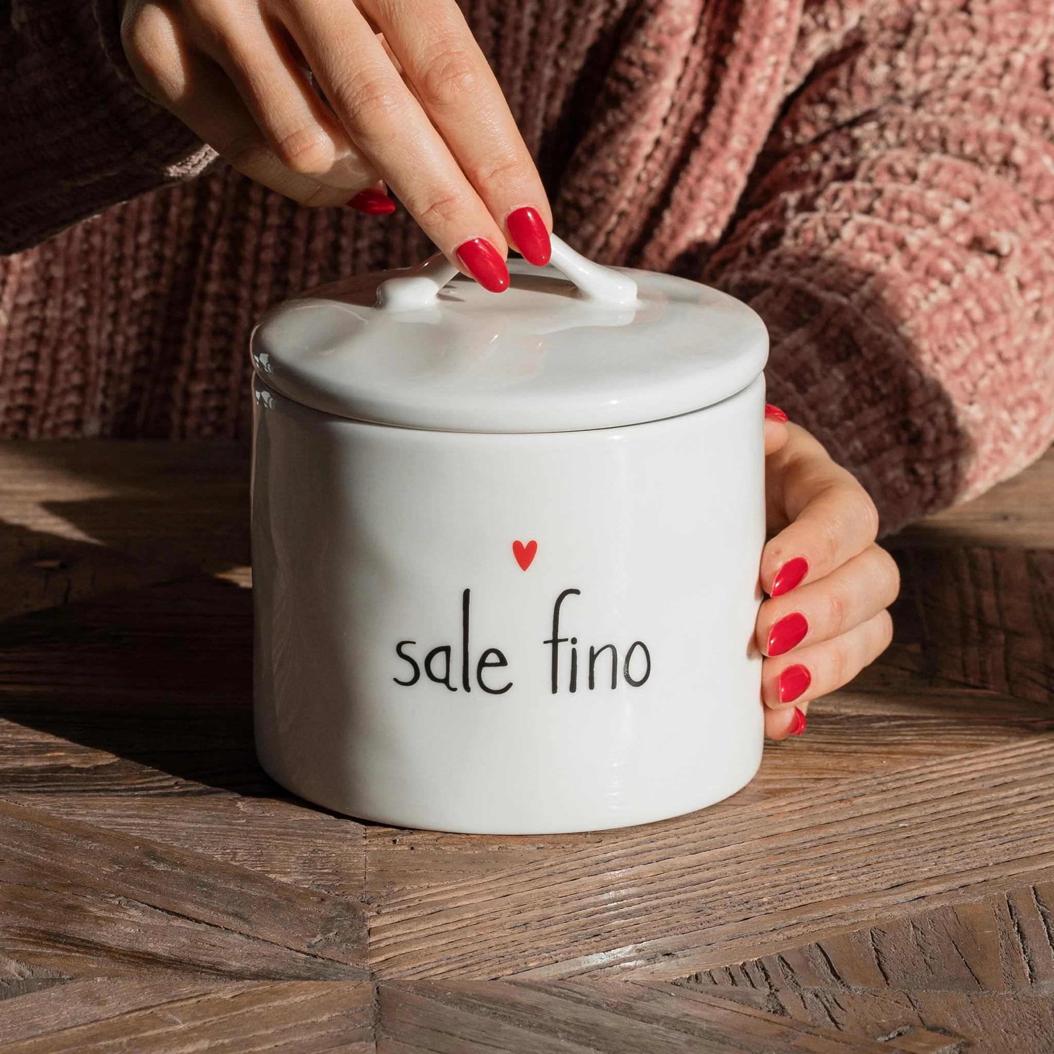 Barattolo in gres " Sale fino " - cuore