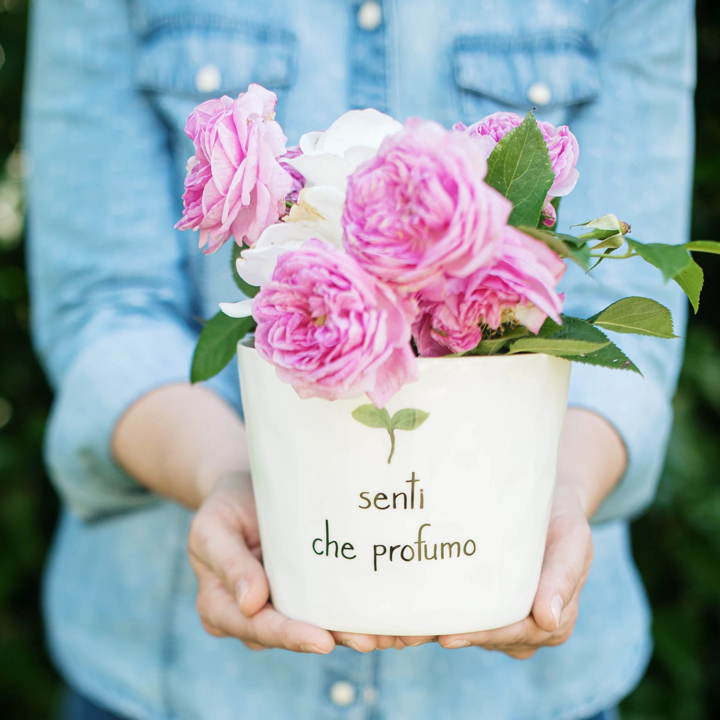 Vaso " Senti che profumo " - con sottovaso