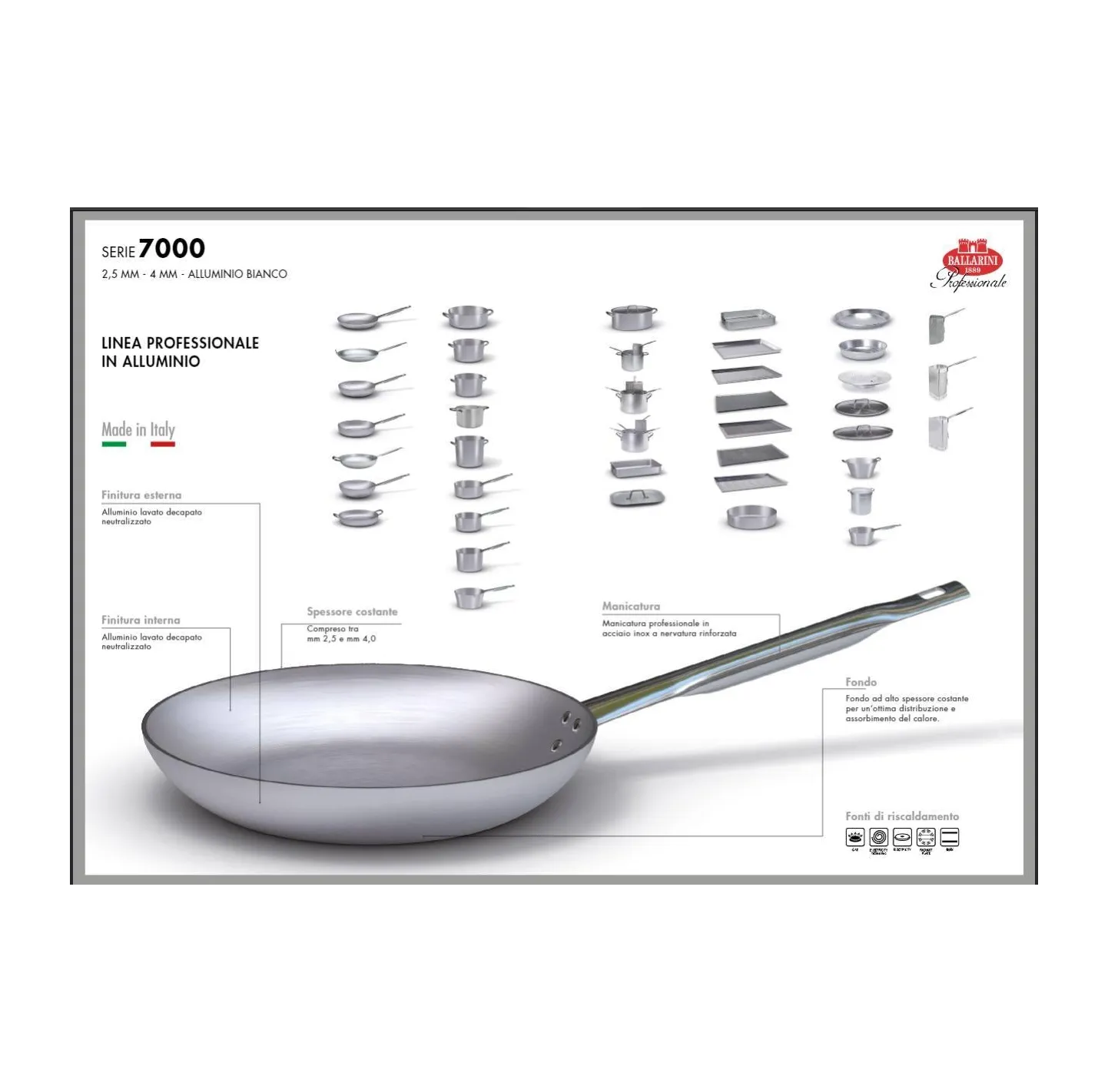Padella svasata alta 40 cm - professionale / alluminio puro
