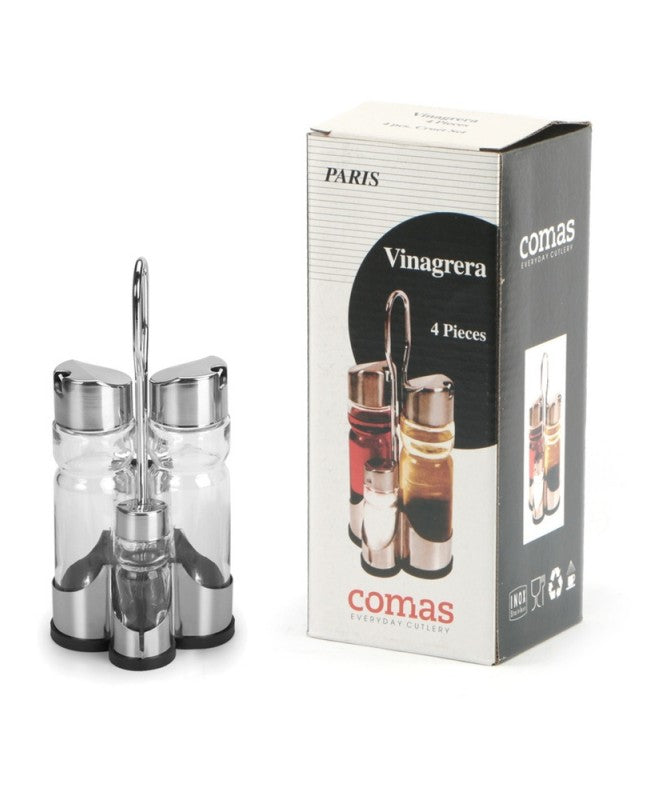 VINAGR SALEROS QUESE - MENAGE PARIS 4 PZ IN VETRO ED ACCIAIO INOX