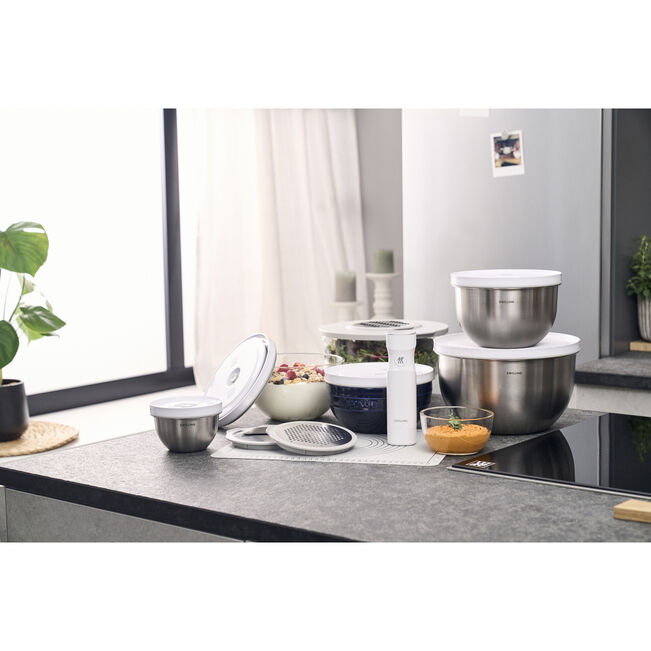 Set di ciotole sottovuoto S/M/L / 6-pz., acciaio inox, bianco-acciaio