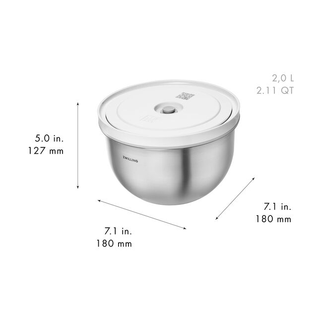 Set di ciotole sottovuoto S/M/L / 6-pz., acciaio inox, bianco-acciaio