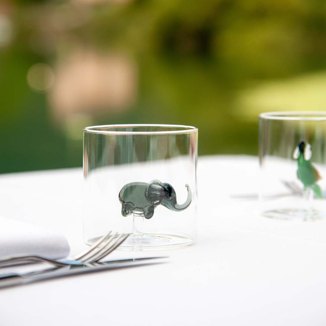 Bicchiere in vetro borosilicato - 250 ml / Decoro Elefante