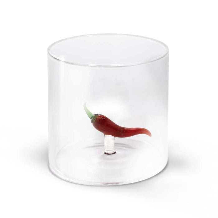 Bicchiere in vetro borosilicato Capacità 250 ml Decoro Peperoncino