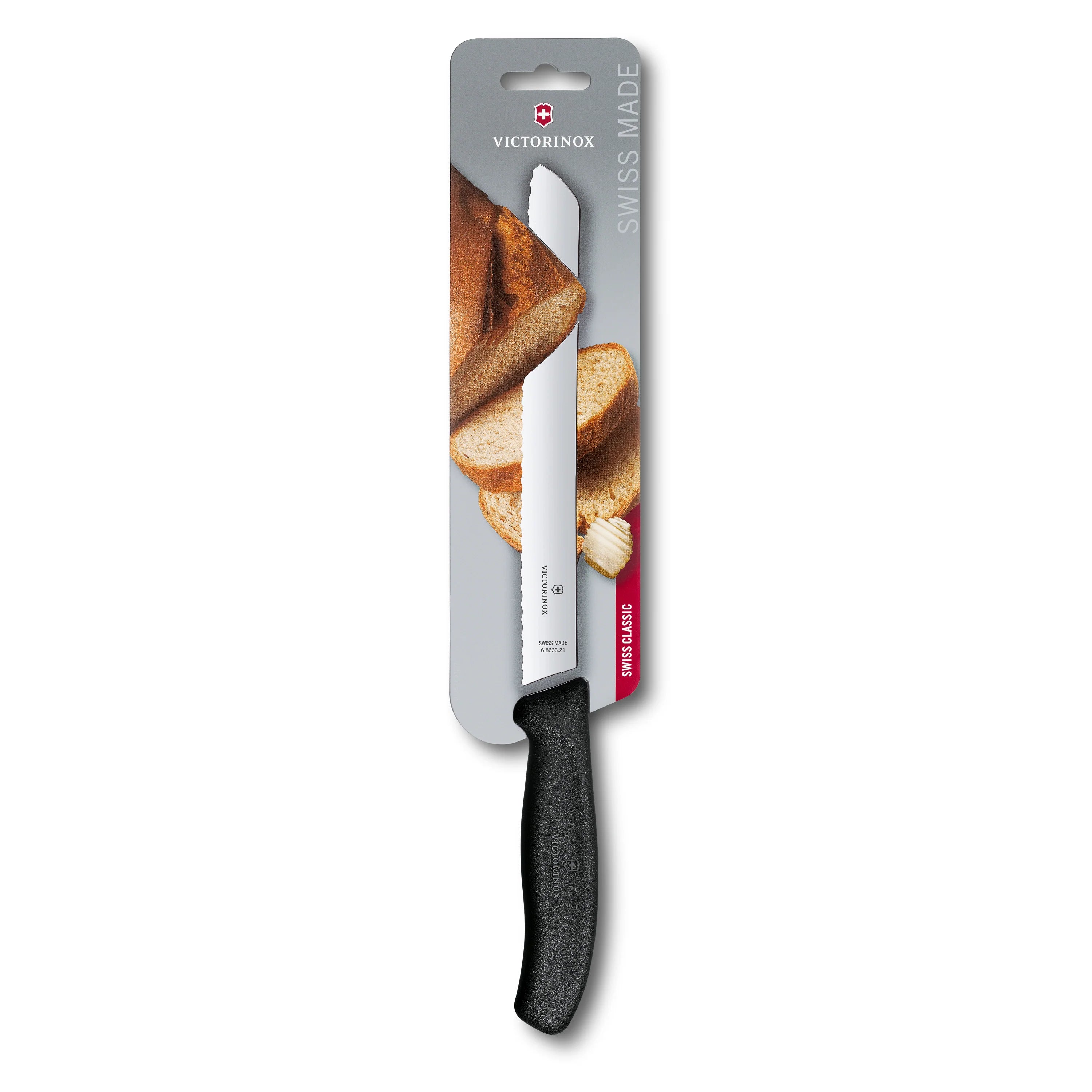 Coltello pane ondulato manico nero blister