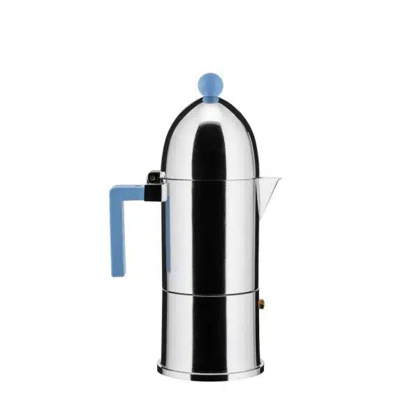Alessi - La Cupola caffettiera espresso 6 tazze manico e pomolo blu