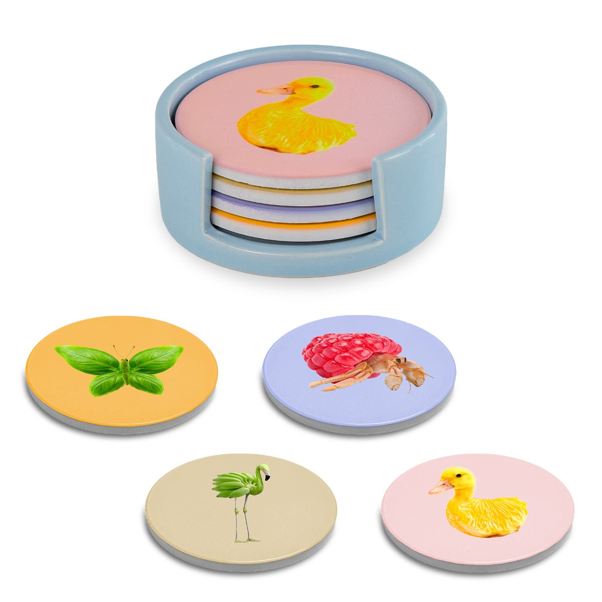 Set 4 sottobicchieri con Contenitore -  Ceramica / Decori Assortiti