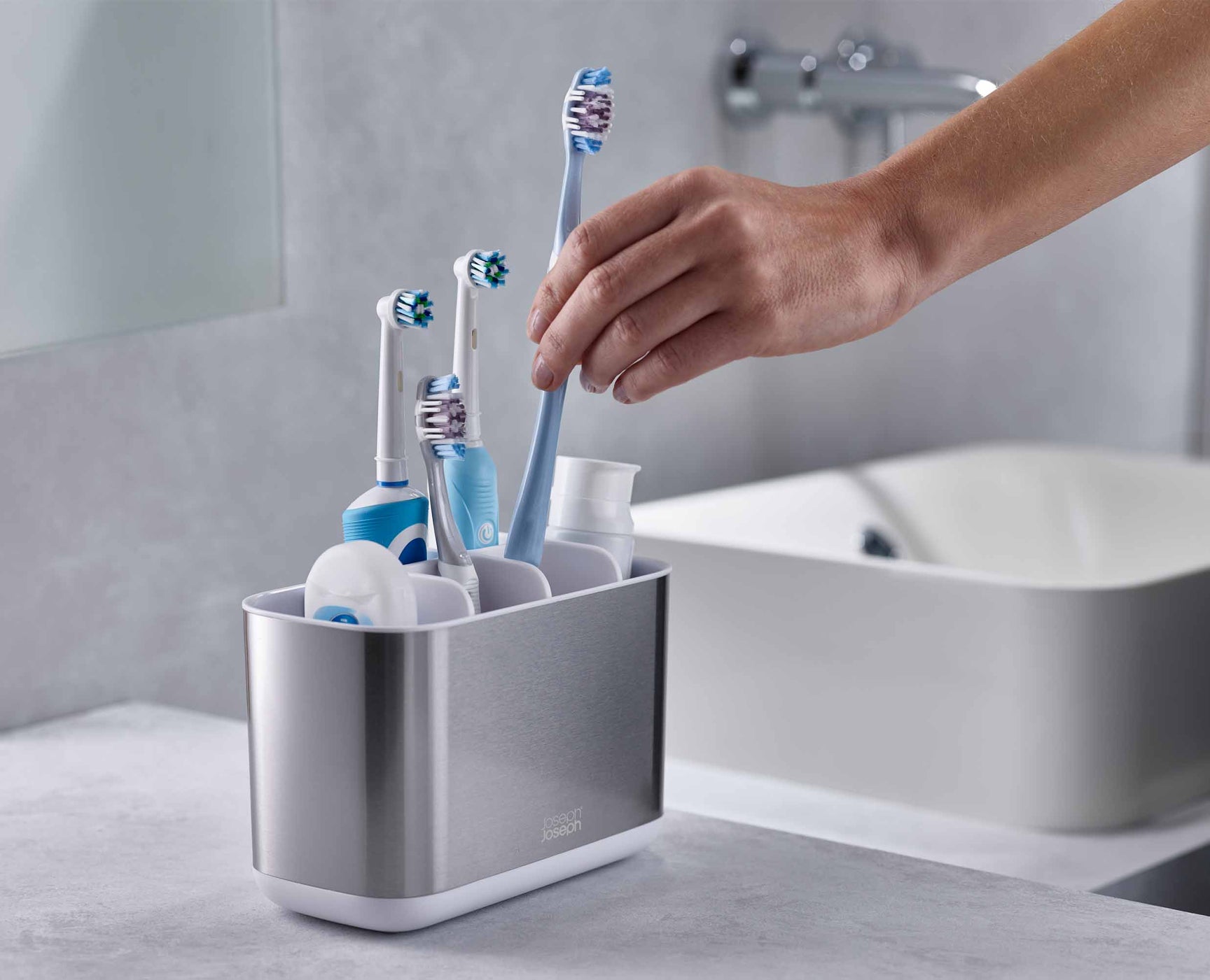 EasyStore™ Porta spazzolini grande in acciaio inossidabile